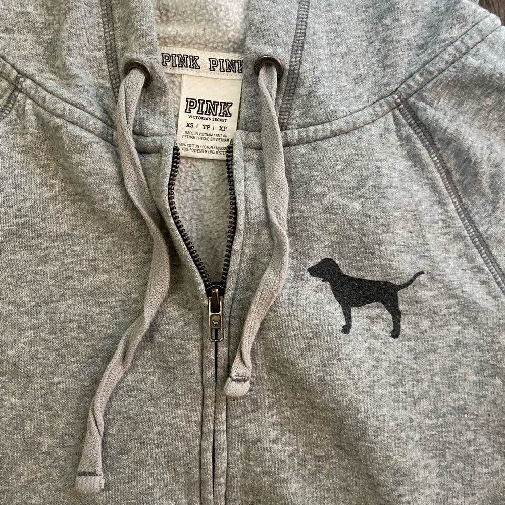 PINK gray zip up hoodie sweatshirt - Picture 2 of 8